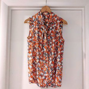 Pleione Sleeveless Floral Tie-neck Blouse - Size S